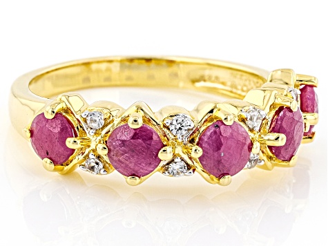 Red Indian Ruby 18k Yellow Gold Over Sterling Silver Band Ring 1.59ctw