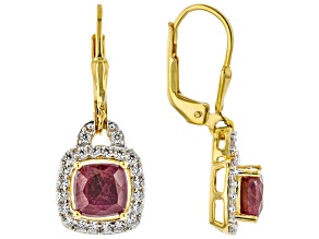 Red Indian Ruby 18k Yellow Gold Over Sterling Silver Earrings 3.16ctw