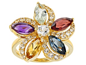 Multi Gemstone 18k Yellow Gold Over Sterling Silver Flower Ring 3.15ctw