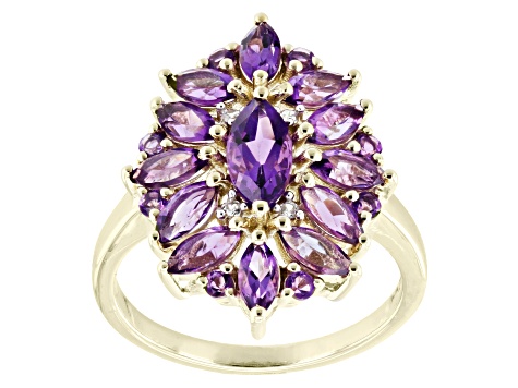 Amethyst 18k Yellow Gold Over Sterling Silver Cluster Ring 2.08ctw