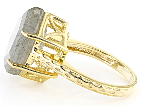 Gray Labradorite 18k Yellow Gold Over Sterling Silver Ring