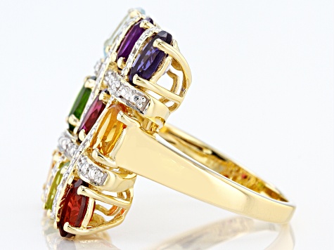 Multi Gem 18k Yellow Gold Over Sterling Silver Ring 4.15ctw