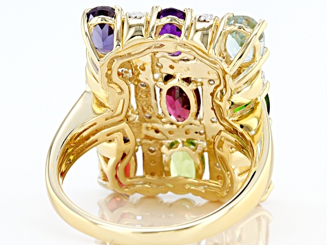 Multi Gem 18k Yellow Gold Over Sterling Silver Ring 4.15ctw