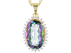 Multi-Color Quartz 18k Yellow Gold Over Sterling Silver Pendant With Chain 5.87ctw