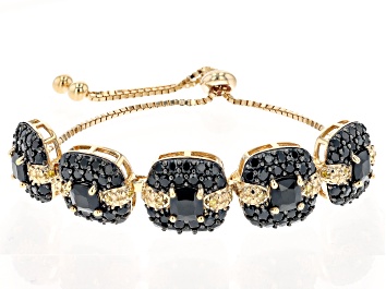 Picture of Black Spinel 18k Yellow Gold Over Sterling Silver Adjustable Bolo Bracelet 6.79ctw