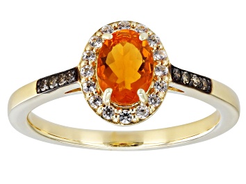 Picture of Orange Fire Opal 18k Yellow Gold Over Sterling Silver Ring 0.56ctw