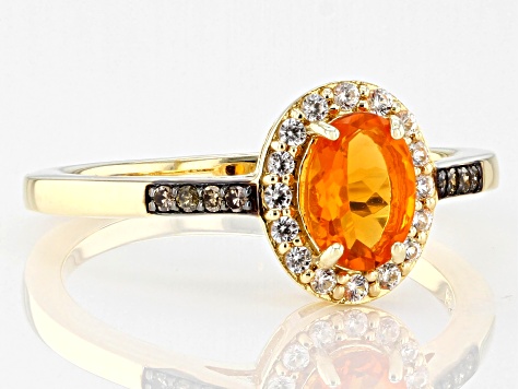 Orange Fire Opal 18k Yellow Gold Over Sterling Silver Ring 0.56ctw