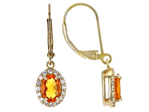 Orange Fire Opal And White Zircon 18k Yellow Gold Over Sterling Silver Dangle Earrings 1.05ctw