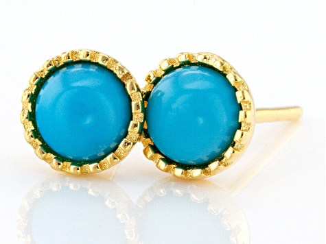 Blue Sleeping Beauty Turquoise 18k Yellow Gold Over Sterling Silver Stud Earrings