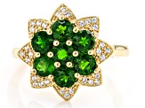 Green Chrome Diopside 18k Yellow Gold Over Sterling Silver Cluster Ring 1.82ctw