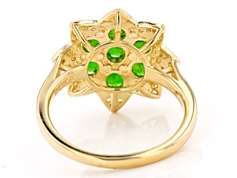 Green Chrome Diopside 18k Yellow Gold Over Sterling Silver Cluster Ring 1.82ctw