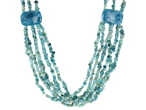 Aquamarine Rhodium Over Sterling Silver Beaded Necklace