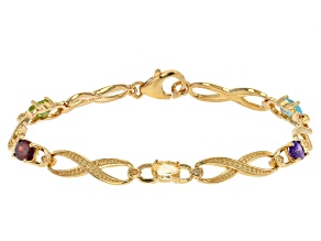 Multi-Color Gemstones With Diamond 18k Yellow Gold Over Sterling Silver Bracelet 2.32ctw