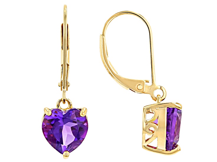 Purple Amethyst 18K Yellow Gold Over Sterling Silver Solitaire Dangle Earrings 2.79ctw