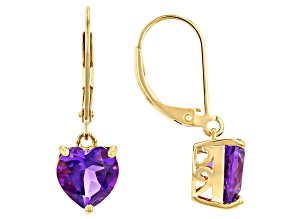 Purple Amethyst 18K Yellow Gold Over Sterling Silver Solitaire Dangle Earrings 2.79ctw