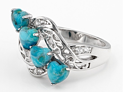 Blue Turquoise Rhodium Over Sterling Silver Ring. 0.19ctw