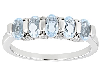 Picture of Blue Aquamarine Rhodium Over Sterling Silver Band Ring 0.86ctw