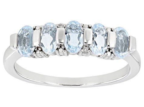 Blue Aquamarine Rhodium Over Sterling Silver Band Ring 0.86ctw