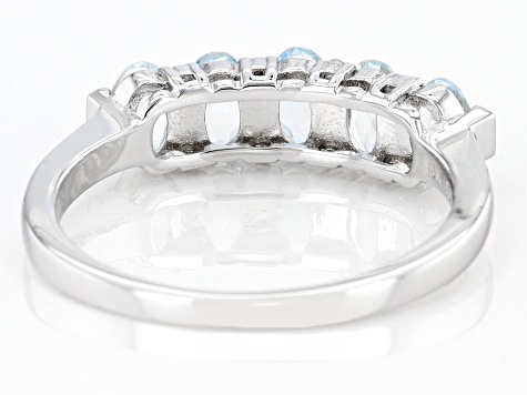 Blue Aquamarine Rhodium Over Sterling Silver Band Ring 0.86ctw