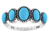 Blue Sleeping Beauty Turquoise Rhodium Over Sterling Silver Ring 7x5mm, 6x4mm, And 5x3mm