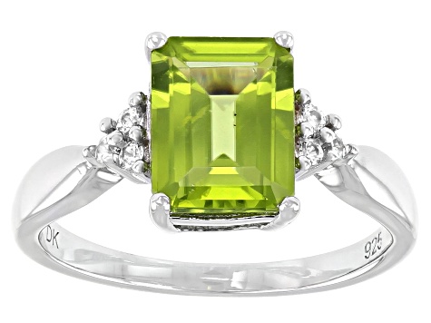 Green Peridot Rhodium Over Sterling Silver Ring 2.27ctw