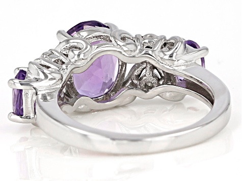 Purple Amethyst Rhodium Over Sterling Silver Ring 2.80ctw