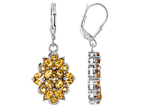 Golden Citrine Rhodium Over Sterling Silver Dangle Earrings 3.60ctw