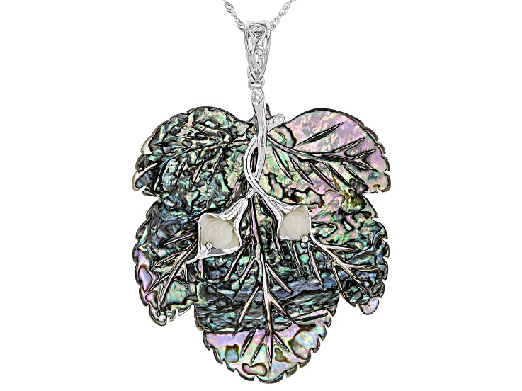 Multi-Color Abalone Shell Rhodium Over Silver Pendant with Chain