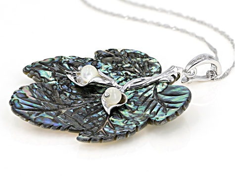 Multi-Color Abalone Shell Rhodium Over Silver Pendant with Chain