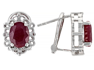 Red Indian Ruby Rhodium Over Sterling Silver Stud Earrings 3.06ctw