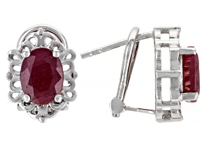 Red Indian Ruby Rhodium Over Sterling Silver Stud Earrings 3.06ctw