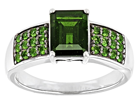 Green Chrome Diopside Rhodium Over Sterling Silver Ring 1.61ctw