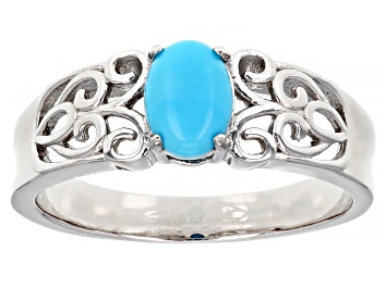 Picture of Blue Sleeping Beauty Turquoise Rhodium Over Sterling Silver Solitaire Ring