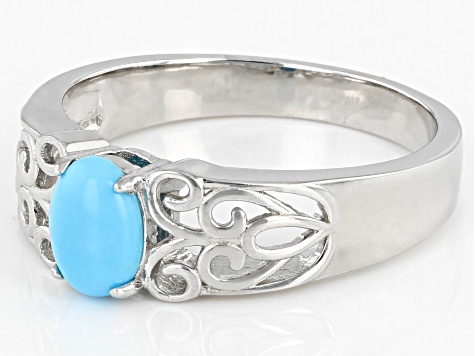 Blue Sleeping Beauty Turquoise Rhodium Over Sterling Silver Solitaire Ring