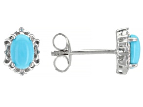 Blue Sleeping Beauty Turquoise Rhodium Over Sterling Silver Stud Earrings