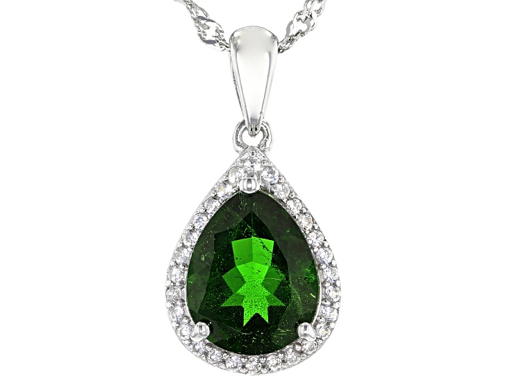 Green Chrome Diopside Platinum Over Silver Pendant With Chain 2.12ctw
