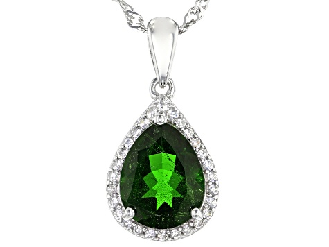 Green Chrome Diopside Platinum Over Silver Pendant With Chain 2.12ctw