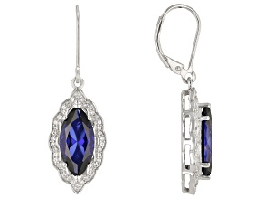 Blue Lab Created Sapphire Rhodium Over Sterling Silver Earrings 7.76ctw