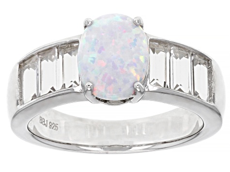 Multi-Colored Lab Created Opal Rhodium Over Sterling Silver Ring 0.47ctw