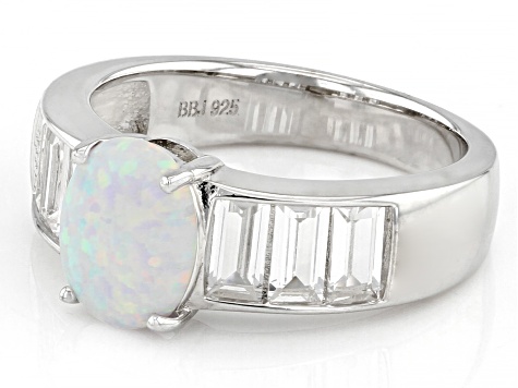 Multi-Colored Lab Created Opal Rhodium Over Sterling Silver Ring 0.47ctw