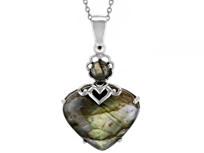 Gray Labradorite Rhodium Over Sterling Silver Pendant With Chain