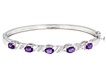 Picture of Purple Amethyst Rhodium Over Silver Bangle Bracelet 1.95ctw