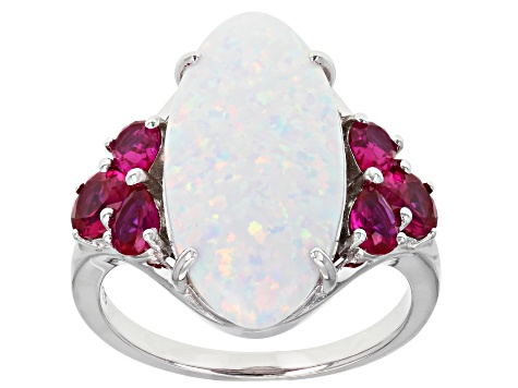 White Lab Created Opal Rhodium Over Silver Ring 1.12ctw