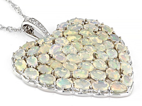 Multi Color Ethiopian Opal Rhodium Over Silver Pendant With Chain 6.58ctw