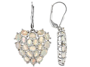 Picture of Multicolor Ethiopian Opal Rhodium Over Sterling Silver Heart Earrings 3.93ctw