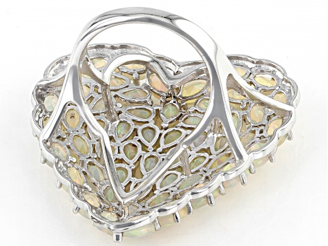 Multicolor Ethiopian Opal Rhodium Over Silver Heart Ring 6.47ctw 