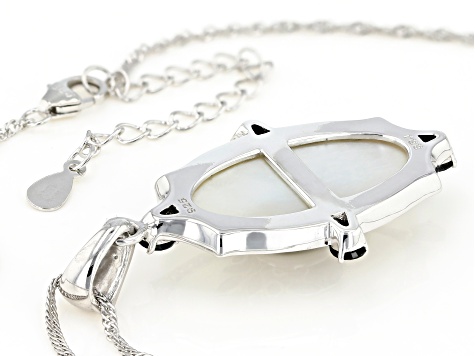 White Oval Mother-of-Pearl Rhodium Over Sterling Silver Pendant with 18" Chain 2.73ctw