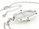 White Oval Mother Of Pearl Rhodium Over Sterling Silver Pendant With 18" Chain 2.73ctw