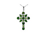 Green Chrome Diopside Rhodium Over Sterling Silver Cross Enhancer Pendant With Chain 4.78ctw