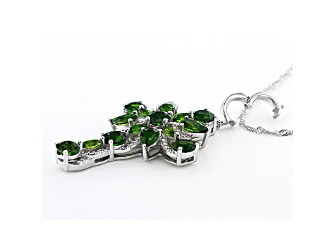 Green Chrome Diopside Rhodium Over Sterling Silver Cross Enhancer Pendant With Chain 4.78ctw